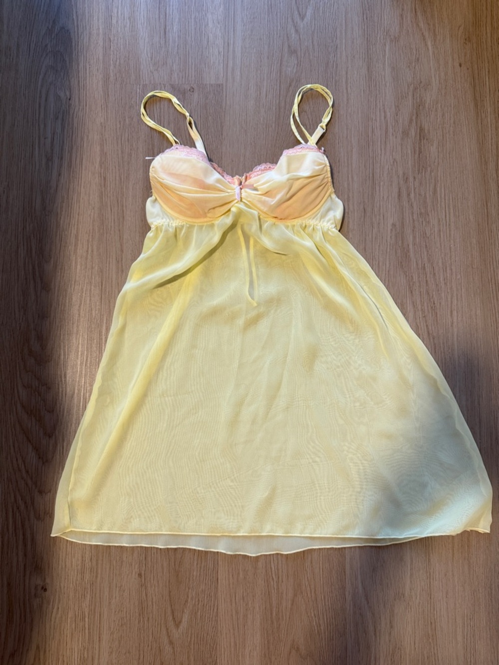 La Vie En Rose Yellow & Pink Sheer Babydoll Chemise